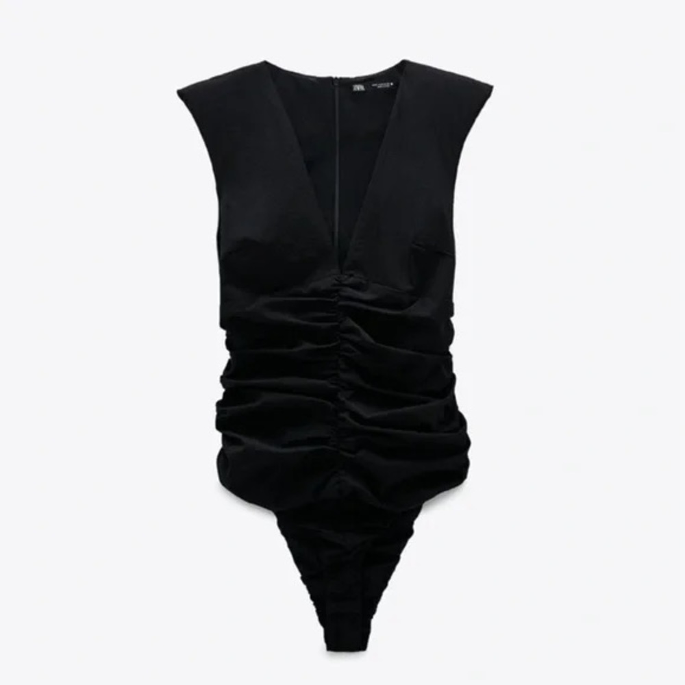 Zara Ruched Black Bodysuit